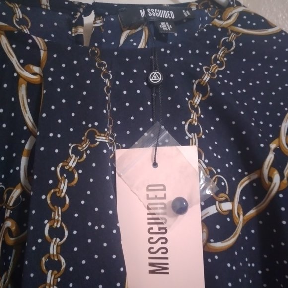 SALE $ NWT Missguided Navy Co Ord Chain Polka Dot Shirred Top US 2 - Picture 8 of 8